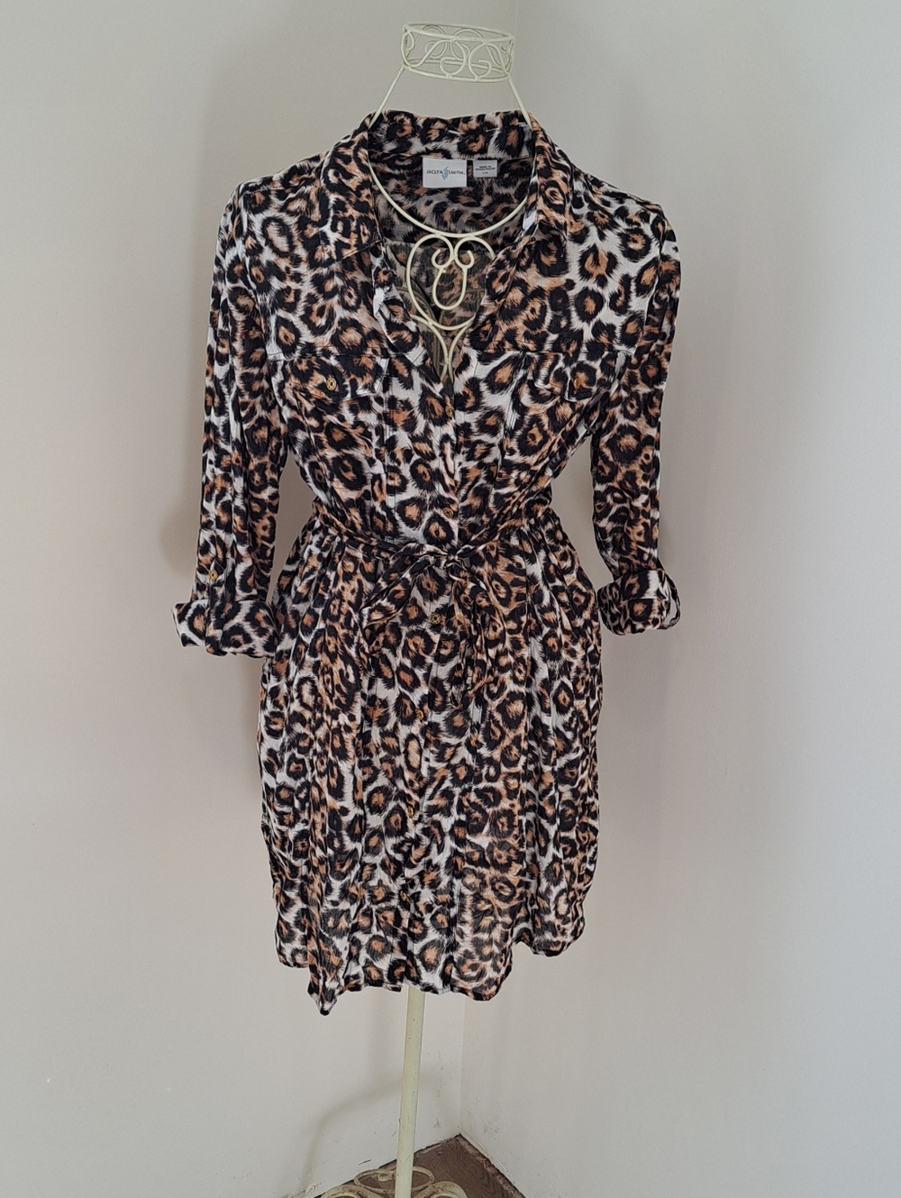 2012 Jaclyn Smith Leopard Print Lightweight Mobwife Cotton Tunic Top, Size Large